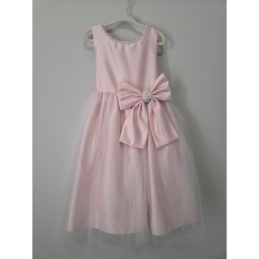 Sweet Kids Girls Pink Satin Tulle Pearl Trim Flower Girl Dress SK781 Size 4